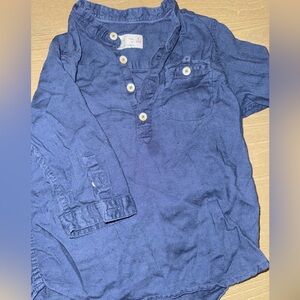 Blue Linen/cotton Little Boys Button-Up Shirt